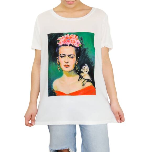 UO  Runway Paris Frida Kahlo White Graphic Crewneck T-Shirt Women's Small - Picture 1 of 7